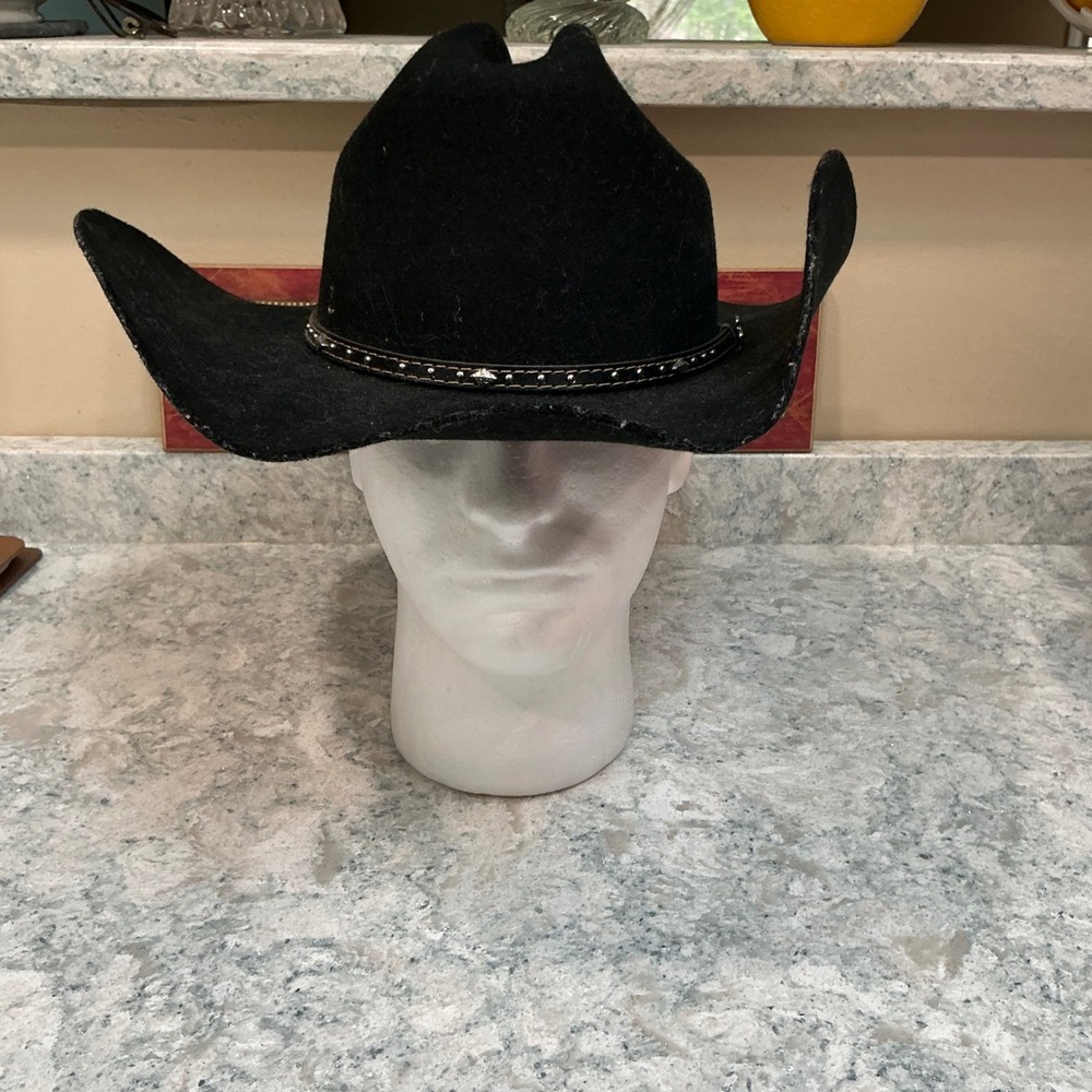Justin Cowboy Hat XX 7 3/8 Black 100% Wool Felt Cattleman Studded Band
